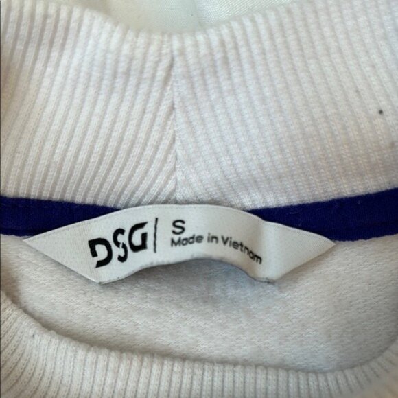 DSG White Sweatshirt S Multicolor Striped Ribbed Hem & Cuffs Long Sleeve Casual - Picture 3 of 4